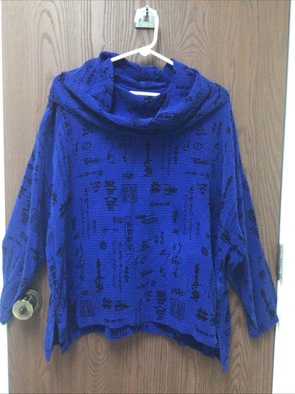 Tianello Royal Blue Cowl Neck Script-Print Sweater